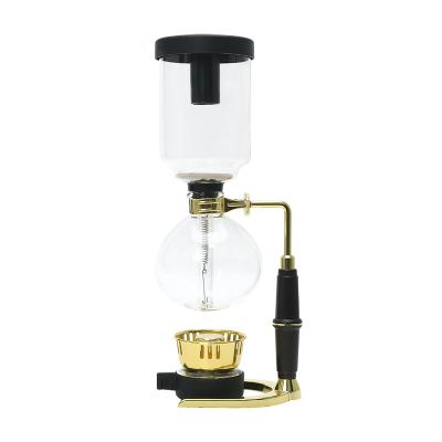 China Viable Gold Siphon Glass Coffee Maker, Siphon Coffee Tabletop Pot with Silicone Handle Alcohol Burner, for Home Office 5-Cup for sale