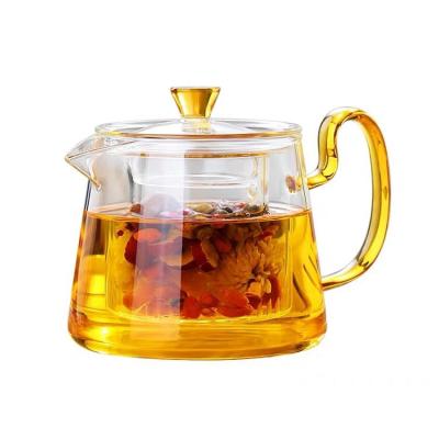 China Sustainable Handmade Heat Resistant Glass Teapot With Strainer Flower With Glass Infuser for sale