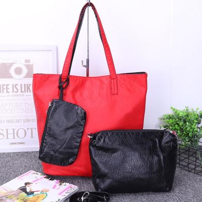 China 2021 New Arrival Contrast Color Designer Large Capacity Lady Tote Hand Bag 3 in 1 PU Purses Leather Handbags Set For Women for sale