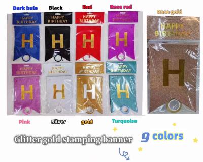 China Hot 12*17cm New Paper Colors Gold Stamping Glitter Birthday Banner For Happy Birthday Party Decoration Celebrate for sale