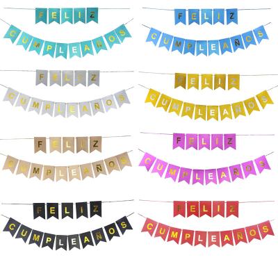 China Polychromatic stock spanish glitter diamond flag happy birthday fishtail banner for party factory direct feliz cumpleanos for sale