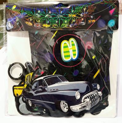 China Laser Paper Card HOT ! Newest deign Automobile race theme party supplies laser film good quality for celebration birthday wholesale banner for sale