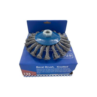 China 2021 High Quality Factory Outlet Bevel Brush Knotted Wholesale Brass Coated Steel Wire Wheel Drill Brush for sale