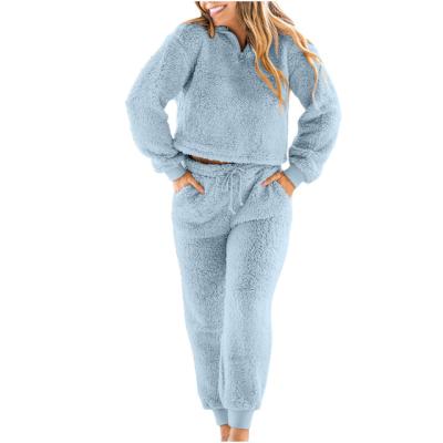 China 2021 Autumn Winter Women Pajamas Sets 2 PCs QUICK DRY V-Neck Flannel Sleepwear Set Female Pajamas for sale