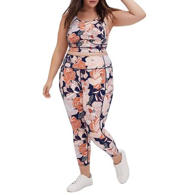 China High Waist Plus Size Women Plus Size Printing Sportswear Workout 2 Piece Fitness Sets Sports Yoga Suit for sale