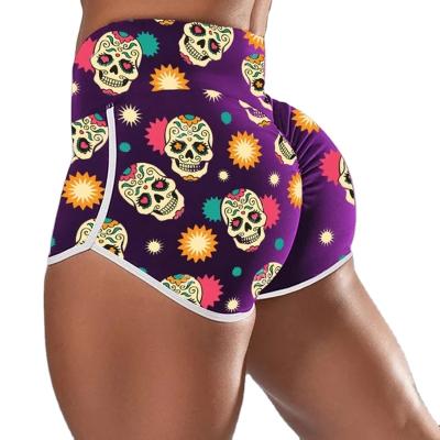 China High Waisted Plus Size Yoga Shorts Women Shape Running Leggings Skull Print Elasic Sporty Summer Plus Size Workout Slim Female Shorts for sale