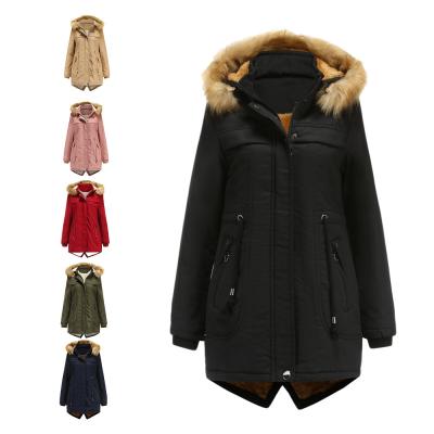 China Reversible Women's Cotton Long Jacket With Faux Fur Trim Hood for sale