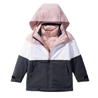 China Children Waterproof 3 in 1 Winter Ski Jacket Stripper Waterproof Windproof Coat Detachable Hood for sale