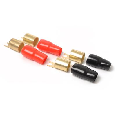 China Selling 4 Automotive Car Audio Power Pack Ground Wire Fork Terminals To 1/0 Gauge Bajutu Brass Connectors Red And Black Boots for sale