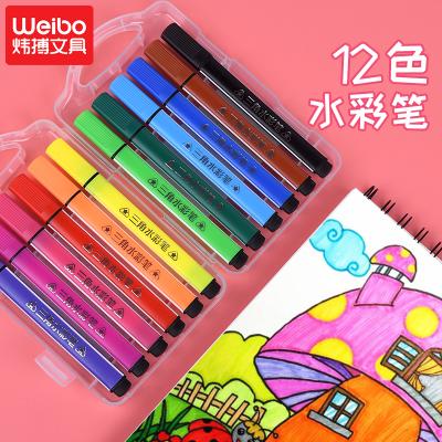 China Wholesale Watercolor Pen Weibo Stationery Elementary School Students Watercolor Pen Set Large Capacity Children's Painting Pen 12 Colors for sale