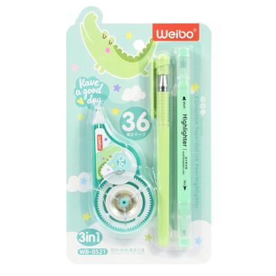 China Popular Cute Gel Pen Highlighter Set For Back School/Office/Househole Stationery Cartoon 6m 5mm Correction Tape For Educating Students Gift Promotion Set for sale