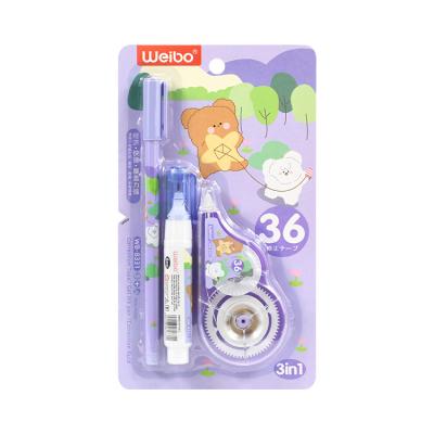 China Cartoon 6m 5mm Correction Tape Gel Pen Correction Fluid Set For School/Office/Househole Stationery Back To School Students Gift Promotion Package for sale