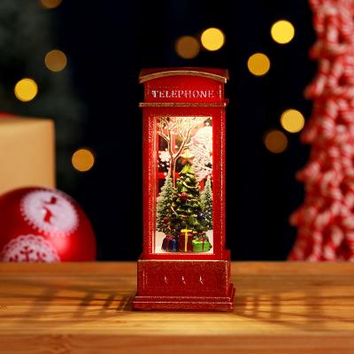 China Christmast Ornament Christmas Santa Claus Glowing Phone Booth Small Kerosene Lamp Wind Lantern Gift Bar Desktop Party Supplies 2023 New Year Decoration for sale