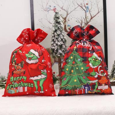 China Fabric Christmas Monster Green Jay Gift Bag Large Grinch Candy Bag Candy Bag Christmas Grinch for sale