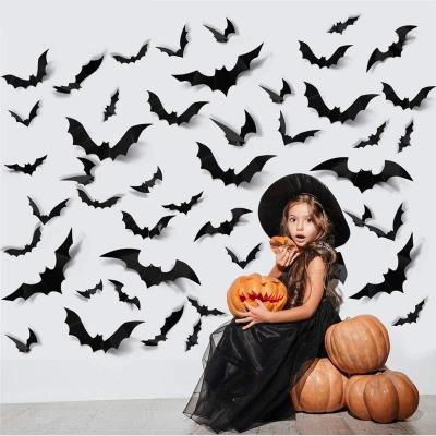 China Halloween Decoration 3D Black PVC Bat Halloween Party DIY Decor Bar Room Scary Halloween Party Decos Props Wall Sticker for sale