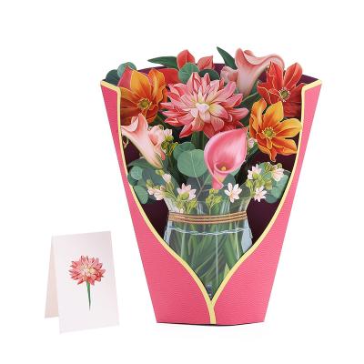 China Europe Paper Pop Up Cards Cactus Garden 12 Inch Life Sized Forever Flower Bouquet 3D Auto Greeting Cards for sale