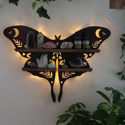 China Home Organizer Shelf Butterfly Wall Oil Storage Holder Luna Moth Lamp Crystal Shelf Living Room Wall Mount Decor Living Room Display for sale