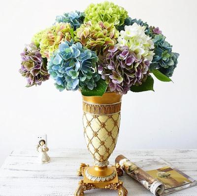 China Simple Artificial Flowers Single Stem Hydrangea Branch Clusters With Green Leaf 50cm Long For Home Wedding Decorations for sale