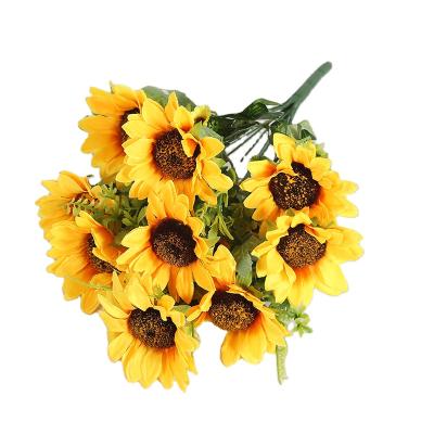 China Large Sunflower Tall Bouquet 45cm Artificial Decotation Flowers Home Size 10 Forks For Home / Wedding Decorations for sale