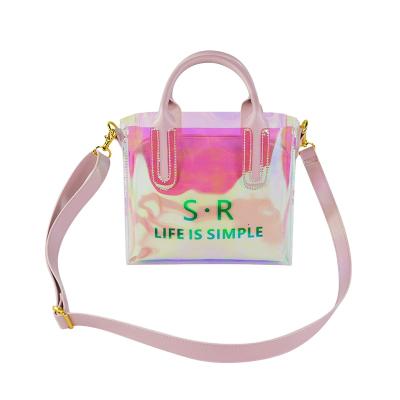 China Fashionable 6 Piece Holographic Magic School Clear Color Laser Jelly Cosmetic Tote Bag Backpack Bags Tpu PVC Handbags For Women Girl for sale