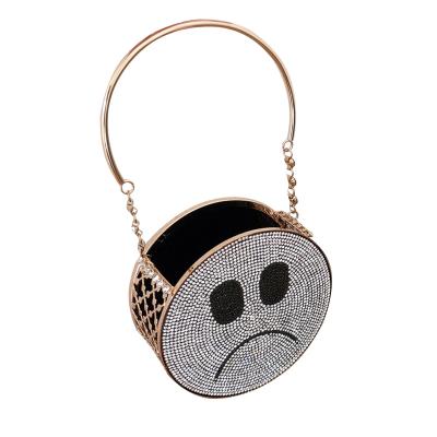 China Luxury Metal Smile Face Diamond Evening Bag Women Handbag Rhinestone Chain Shoulder Cross - Body Bag Around Wedding Party Clutch Purses for sale