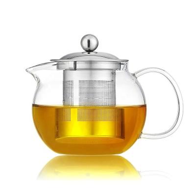 China High Quality Pyrex Borosilicate Teapot Custom Cheap Hand-Blown Glass Teapot Viable With Removable Transparent Infuser Teapot for sale