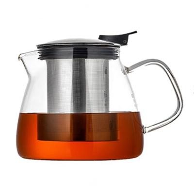 China Sustainable Custom Handmade Removable Infuser For Stovetop Clear High Quality Borosilicate Glass Handle Teapot for sale