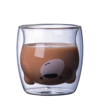 China Modern Double Wall Borosilicate Wholesale Handblown Cartoon Coffee Cute Juice Milk Mug Bear Glass Mug for sale