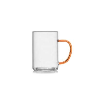 China Modern Clear Heat Resistant Handblown With Milk Single Wall Coffee Handle Borosilicate Glass Drink Mug for sale