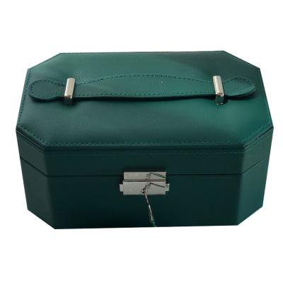 China Factory Space Large Capacity PU Jewelry Box Necklace Earrings Wholesale Leather Three-Layer Portable Storage Jewelry Box for sale