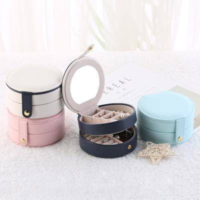 China Mini Portable Travel Mini Jewelry Storage Necklace Earrings Necklace Lipstick Storage Double Layer PU Leather Jewelry Box for sale