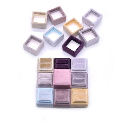 China High-end Recyclable Jewelry Double Square Factory Storage Box Pilou Velvet Ring Box Mini Single Ring Box for sale