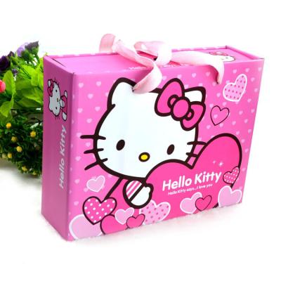 China Morden Hello Kitty Baby Girl Gift Packing Hot Sale Rectangle Corrugated Drawer Slider Paper Gift Boxes With Ribbon Handle for sale