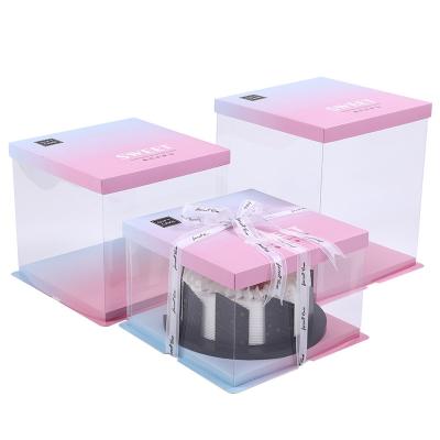 China Factory Wholesale Cheap Transparent Recyclable PVC Birthday Cake Box Ribbon Paper Packaging Food Boxes for sale