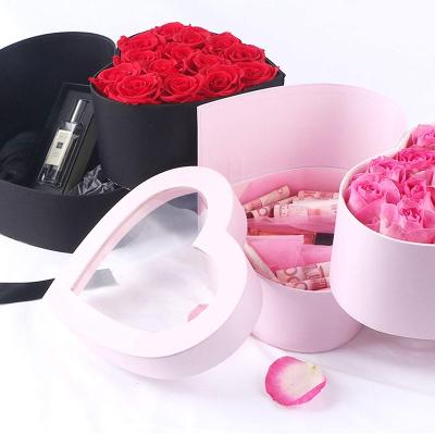 China Wholesale Handmade Plant Roses Boxes Candy Heart Shape Red Black Rose Gift Box For Flowers for sale