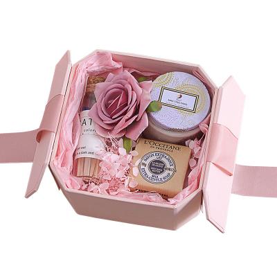 China Wholesale Recyclable Luxury Cheap Rose Flower Gold Stamping Factory Octagonal Sliver Gift Box For Wedding Birthday for sale