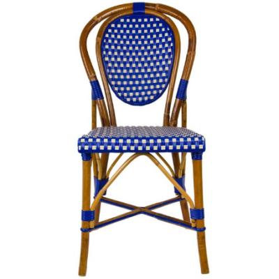 China Modern Outdoor Blue Aluminum Frame Rattan Bistro Cafe Stackable Chair for sale