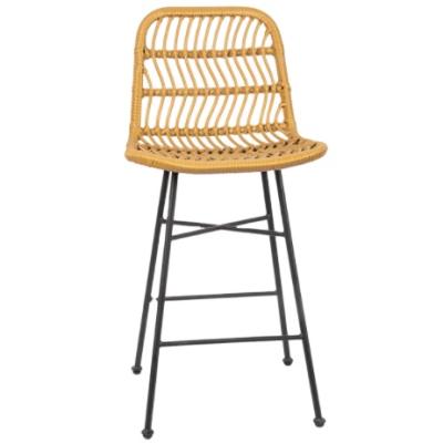 China (Size) Retro Adjustable Barstool Black Metal Legs Vintage Style Rattan Bar Stools for sale