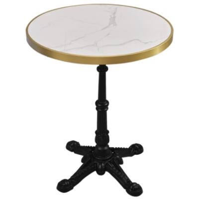 China Dining Table Adjustable Commercial Marble Restaurant Furniture Bistros Top (Height) Metal Base Round Table for sale