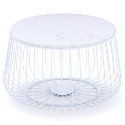 China Modern Design Extendable Metal Wire White Marble Top Low Round Coffee Table for sale