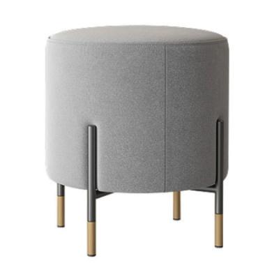 China Modern Contemporary Styling Metal Base Gray Velvet Round Pouf Stool for sale