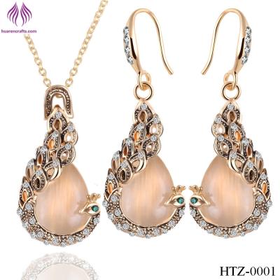 China Fashion Opal peacock Jewelry Sets rhinesstone peacock necklace earrings for sale