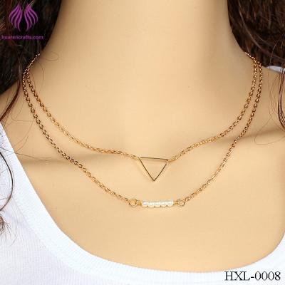 China Fashion Pearl beads chain necklace hollow triangle short necklace layer chain for sale