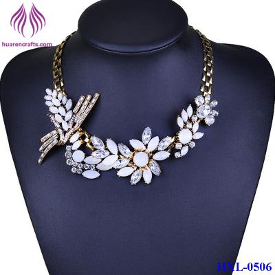 China Fashion rhinestone wheat Crystal Flower Chocker Chunky Statement Bib Collar Necklace for sale