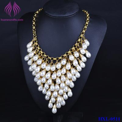 China Crystal Luxury Multi Layer String Collar white Pearl Chunky Choker Necklace for sale