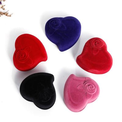 China Heart Shaped Velvet Jewelry Gift Box Rings Packaging Portable Velvet Ring Box Ring Jewelry Box Display Travel Case for sale