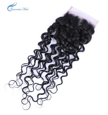 China Guarantee Human Virgin Remy Deep Wave Human Hair 4*4 Lace Closure Free Wave Free Part for sale