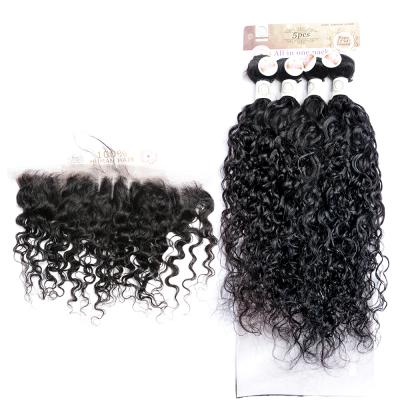 China High Quality Natural Virgin Hair Bundles Natural Wave Wave Water Wave For Whole Set Including Free 13*4 Headband for sale