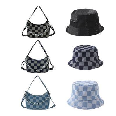 China Hat And Purses Sets 2022 Spring Summer Ladies Bags Toss Shoulder Bags Cross - Body Chain Denim Bucket Hat And Purses Sets Luxury Handbags For Women for sale