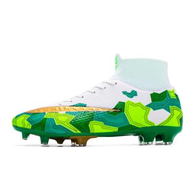 China 2020 New PVC Football Boots High Top Spike Soccer Shoes Long High For Men And Women Mandarin Duck Leather Football for sale